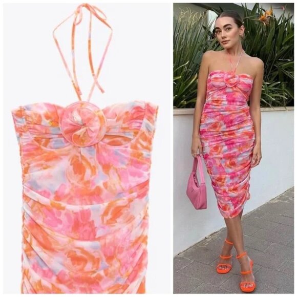 Zara Printed Tulle Dress Pink Flower BLOGGER FAVORITE - Picture 2 of 5